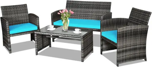 Alt view image 2 of 7 - SlickBlue 4 Pcs Patio Rattan Furniture Set Top Sofa With Glass Table