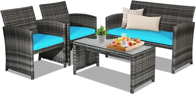 Main image of SlickBlue 4 Pcs Patio Rattan Furniture Set Top Sofa With Glass Table