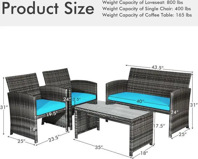 Alt view image 5 of 7 - SlickBlue 4 Pcs Patio Rattan Furniture Set Top Sofa With Glass Table