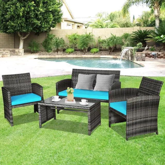 Alt view image 4 of 7 - SlickBlue 4 Pcs Patio Rattan Furniture Set Top Sofa With Glass Table