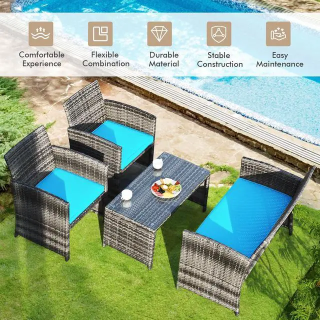 Alt view image 6 of 7 - SlickBlue 4 Pcs Patio Rattan Furniture Set Top Sofa With Glass Table