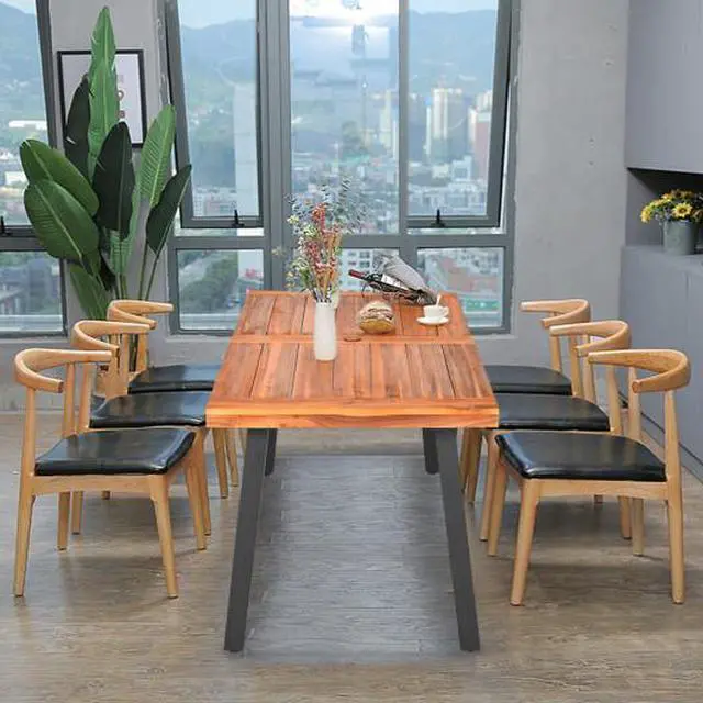 Main image of SlickBlue Acacia Wood Outdoor Dining Table Patio with Umbrella Hole