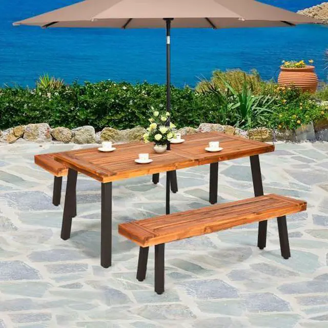Alt view image 3 of 3 - SlickBlue Acacia Wood Outdoor Dining Table Patio with Umbrella Hole