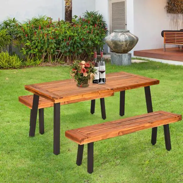 Alt view image 2 of 3 - SlickBlue Acacia Wood Outdoor Dining Table Patio with Umbrella Hole