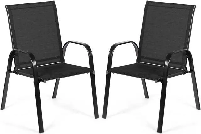 Main image of SlickBlue 2 Pcs Patio Outdoor Dining Chair with Armrest-Black
