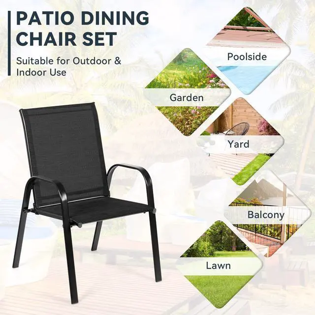 Alt view image 3 of 7 - SlickBlue 2 Pcs Patio Outdoor Dining Chair with Armrest-Black