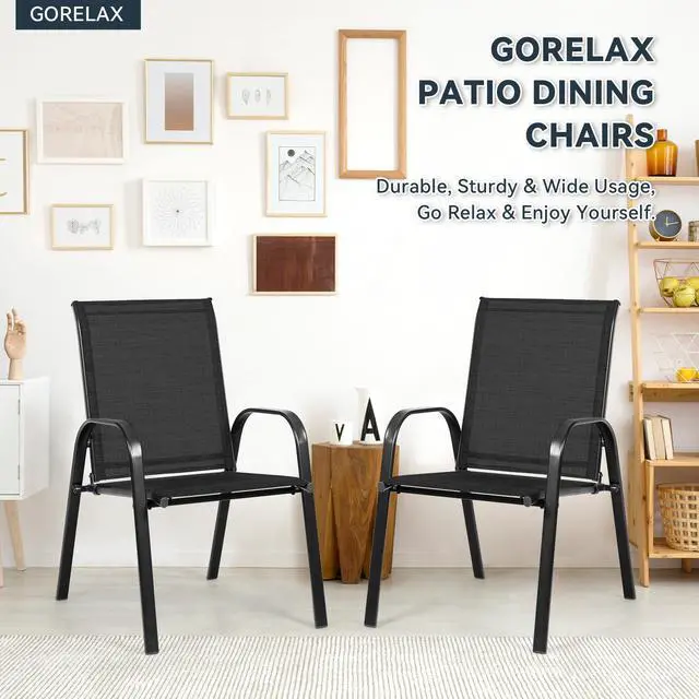 Alt view image 6 of 7 - SlickBlue 2 Pcs Patio Outdoor Dining Chair with Armrest-Black