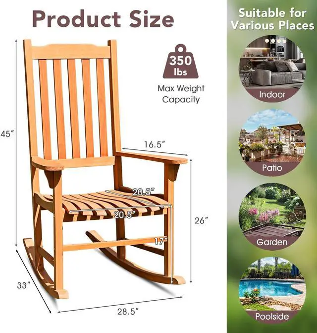 Alt view image 3 of 7 - SlickBlue Outdoor Rocking Chair Single Rocker for Patio Deck
