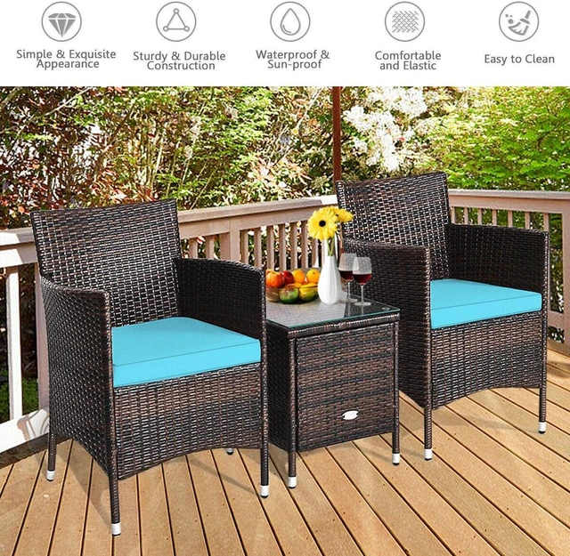 Alt view image 2 of 7 - SlickBlue 3 Pcs Outdoor Rattan Wicker Furniture Set