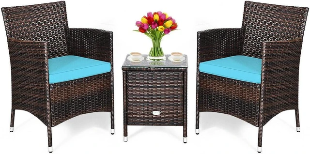 Alt view image 3 of 7 - SlickBlue 3 Pcs Outdoor Rattan Wicker Furniture Set