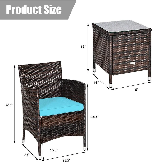 Alt view image 5 of 7 - SlickBlue 3 Pcs Outdoor Rattan Wicker Furniture Set