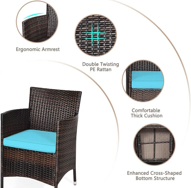 Alt view image 6 of 7 - SlickBlue 3 Pcs Outdoor Rattan Wicker Furniture Set