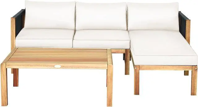 Main image of SlickBlue 3 Pieces Patio Acacia Wood Sofa Furniture Set with Nylon Rope Armrest