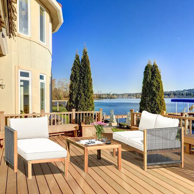 Alt view image 6 of 7 - SlickBlue 3 Pieces Patio Acacia Wood Sofa Furniture Set with Nylon Rope Armrest
