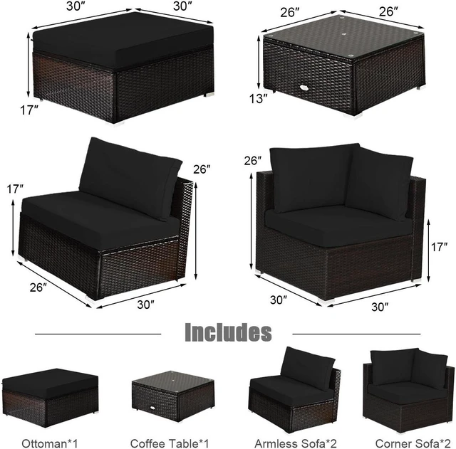 Alt view image 5 of 7 - SlickBlue 6 Pieces Outdoor Patio Rattan Sectional Sofa Set with Coffee Table