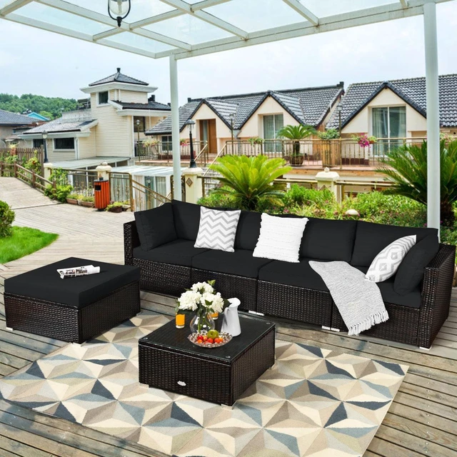 Alt view image 2 of 7 - SlickBlue 6 Pieces Outdoor Patio Rattan Sectional Sofa Set with Coffee Table