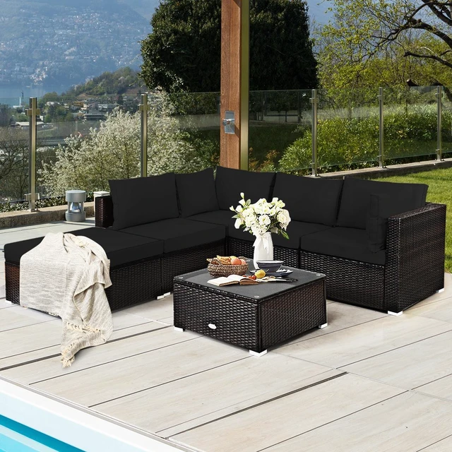 Alt view image 3 of 7 - SlickBlue 6 Pieces Outdoor Patio Rattan Sectional Sofa Set with Coffee Table