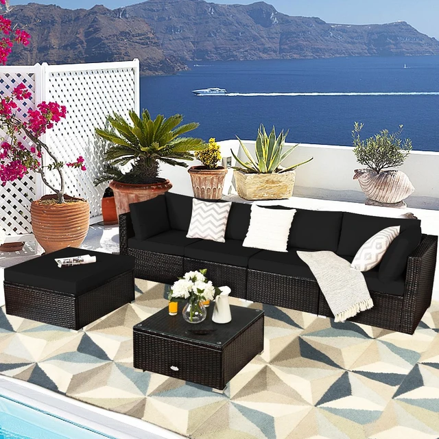 Alt view image 6 of 7 - SlickBlue 6 Pieces Outdoor Patio Rattan Sectional Sofa Set with Coffee Table