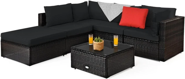Alt view image 4 of 7 - SlickBlue 6 Pieces Outdoor Patio Rattan Sectional Sofa Set with Coffee Table
