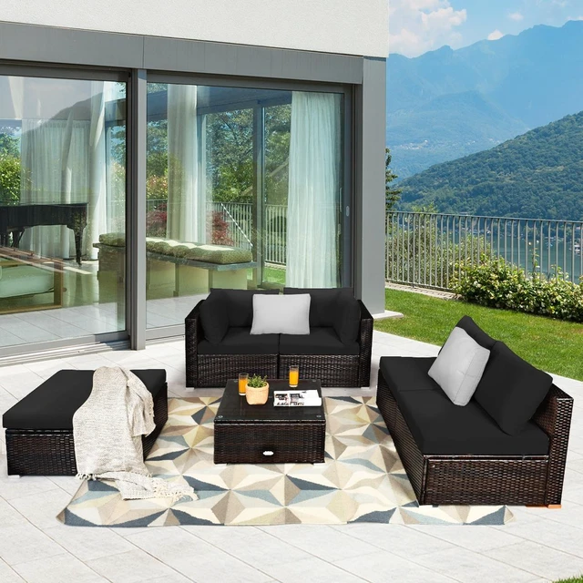 Alt view image 7 of 7 - SlickBlue 6 Pieces Outdoor Patio Rattan Sectional Sofa Set with Coffee Table