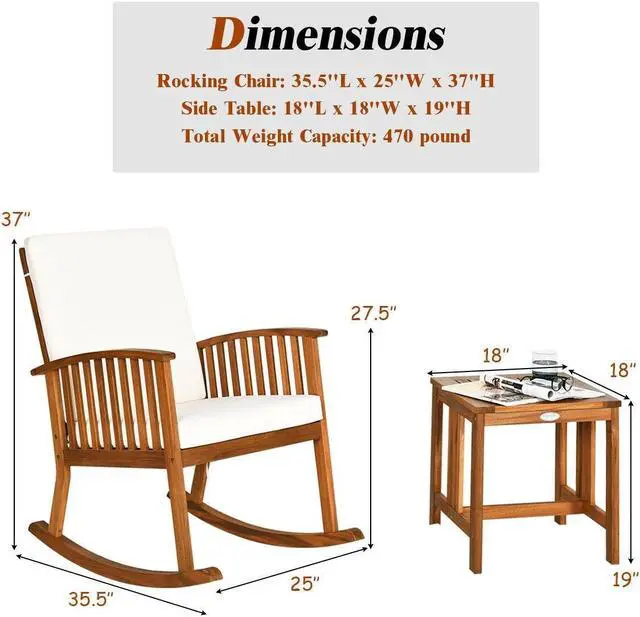 Alt view image 2 of 7 - SlickBlue 2 Pieces Acacia Wood Patio Rocking Chair Table Set