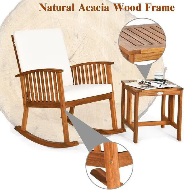 Alt view image 5 of 7 - SlickBlue 2 Pieces Acacia Wood Patio Rocking Chair Table Set
