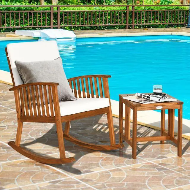 Alt view image 6 of 7 - SlickBlue 2 Pieces Acacia Wood Patio Rocking Chair Table Set