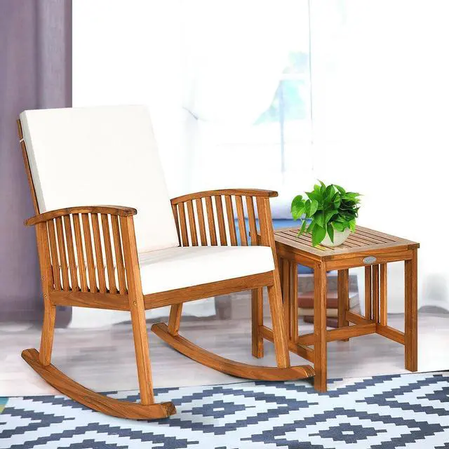 Alt view image 7 of 7 - SlickBlue 2 Pieces Acacia Wood Patio Rocking Chair Table Set