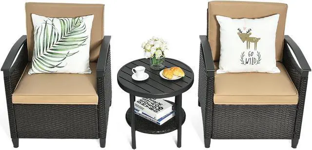 Alt view image 7 of 7 - SlickBlue 3 Pieces Patio Rattan Furniture Set Cushioned Sofa Storage Table with Shelf Garden