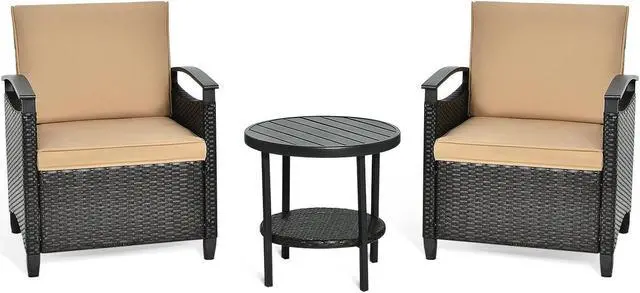 Main image of SlickBlue 3 Pieces Patio Rattan Furniture Set Cushioned Sofa Storage Table with Shelf Garden