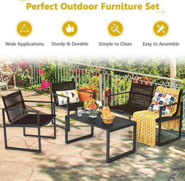 Alt view image 2 of 7 - SlickBlue 4 Pieces Patio Furniture Conversation Set with Sofa Loveseat