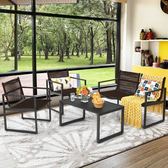 Alt view image 4 of 7 - SlickBlue 4 Pieces Patio Furniture Conversation Set with Sofa Loveseat