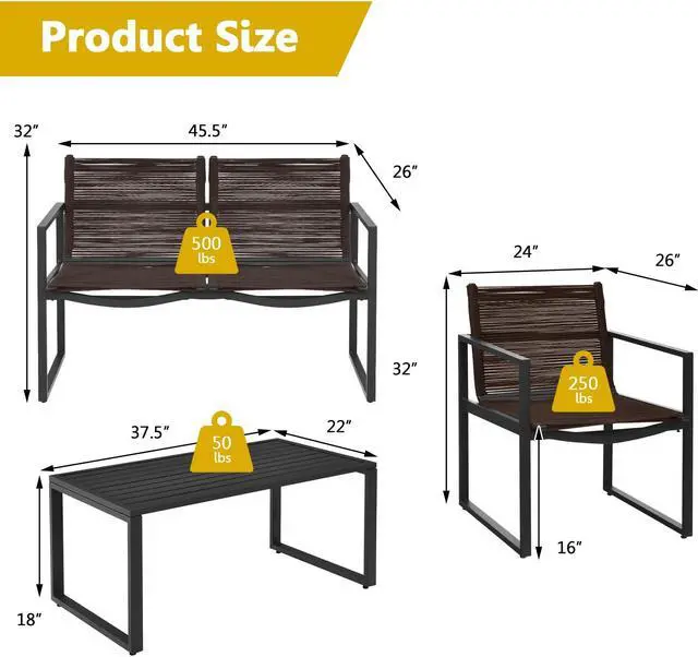 Alt view image 5 of 7 - SlickBlue 4 Pieces Patio Furniture Conversation Set with Sofa Loveseat