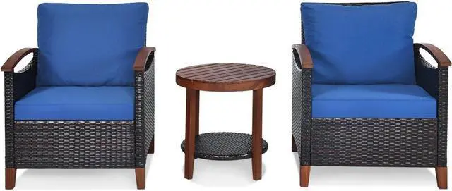 Main image of SlickBlue 3 Pieces Patio Rattan Furniture Set with Washable Cushion and Acacia Wood Tabletop