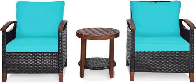 Main image of SlickBlue 3 Pieces Patio Rattan Furniture Set with Washable Cushion and Acacia Wood Tabletop