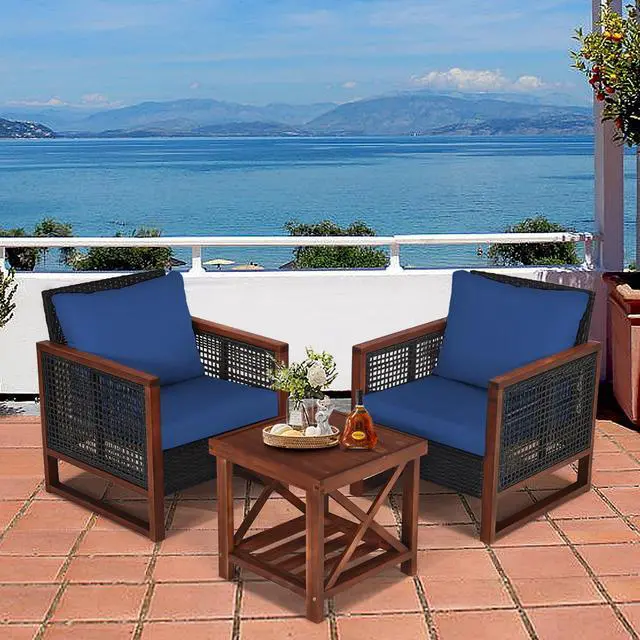 Alt view image 2 of 7 - SlickBlue 3 Pieces Acacia Wood Patio Furniture Set with Coffee Table