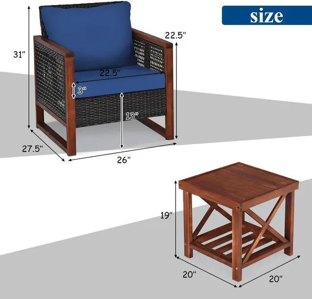 Alt view image 5 of 7 - SlickBlue 3 Pieces Acacia Wood Patio Furniture Set with Coffee Table