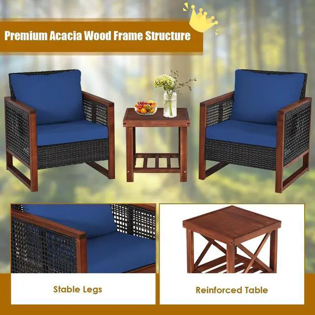 Alt view image 7 of 7 - SlickBlue 3 Pieces Acacia Wood Patio Furniture Set with Coffee Table