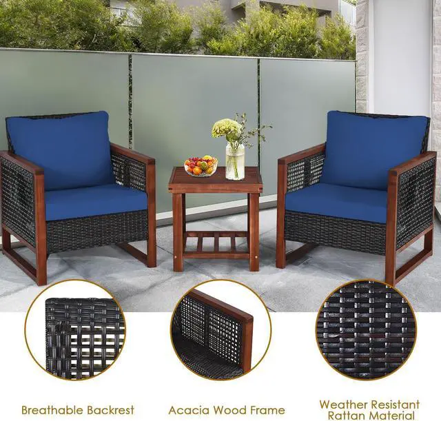 Alt view image 6 of 7 - SlickBlue 3 Pieces Acacia Wood Patio Furniture Set with Coffee Table