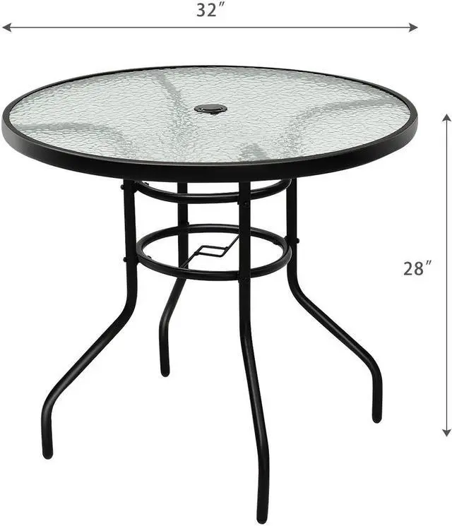 Alt view image 4 of 7 - SlickBlue 32 Inch Patio Tempered Glass Steel Frame Round Table with Convenient Umbrella Hole