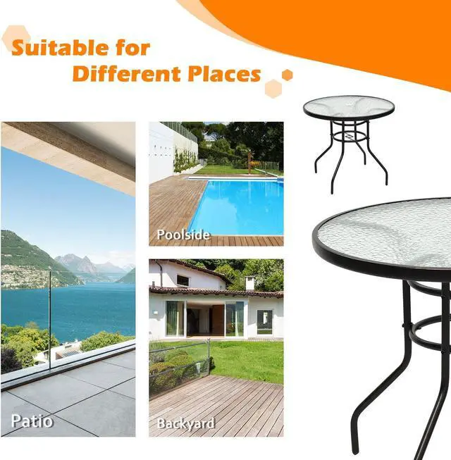 Alt view image 3 of 7 - SlickBlue 32 Inch Patio Tempered Glass Steel Frame Round Table with Convenient Umbrella Hole