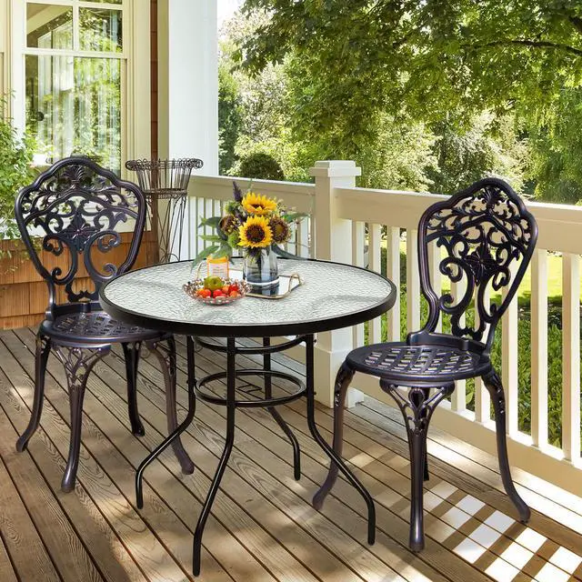 Alt view image 2 of 7 - SlickBlue 32 Inch Patio Tempered Glass Steel Frame Round Table with Convenient Umbrella Hole