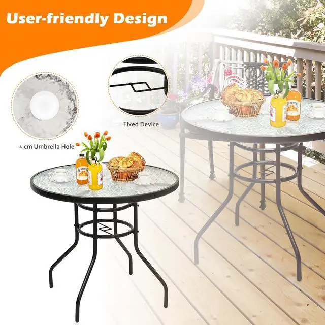 Alt view image 5 of 7 - SlickBlue 32 Inch Patio Tempered Glass Steel Frame Round Table with Convenient Umbrella Hole