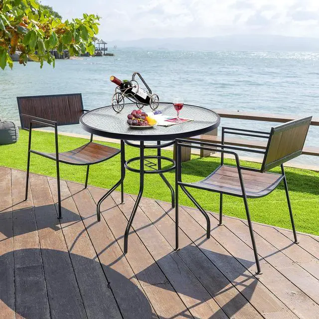 Alt view image 6 of 7 - SlickBlue 32 Inch Patio Tempered Glass Steel Frame Round Table with Convenient Umbrella Hole