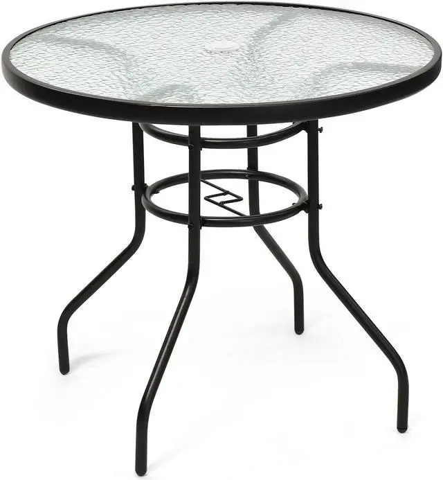 Main image of SlickBlue 32 Inch Patio Tempered Glass Steel Frame Round Table with Convenient Umbrella Hole