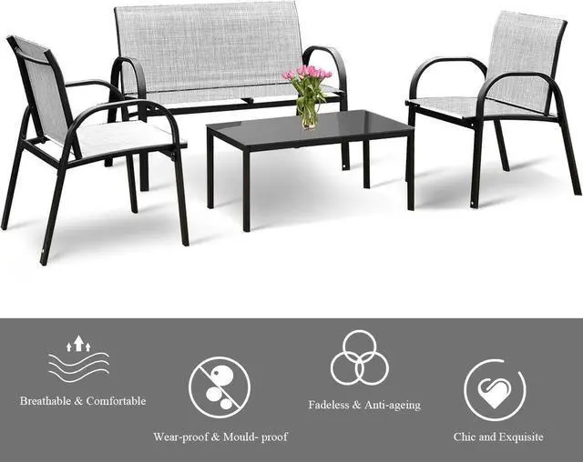 Alt view image 4 of 7 - SlickBlue 4 Pieces Patio Furniture Set with Glass Top Coffee Table