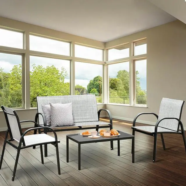 Alt view image 7 of 7 - SlickBlue 4 Pieces Patio Furniture Set with Glass Top Coffee Table