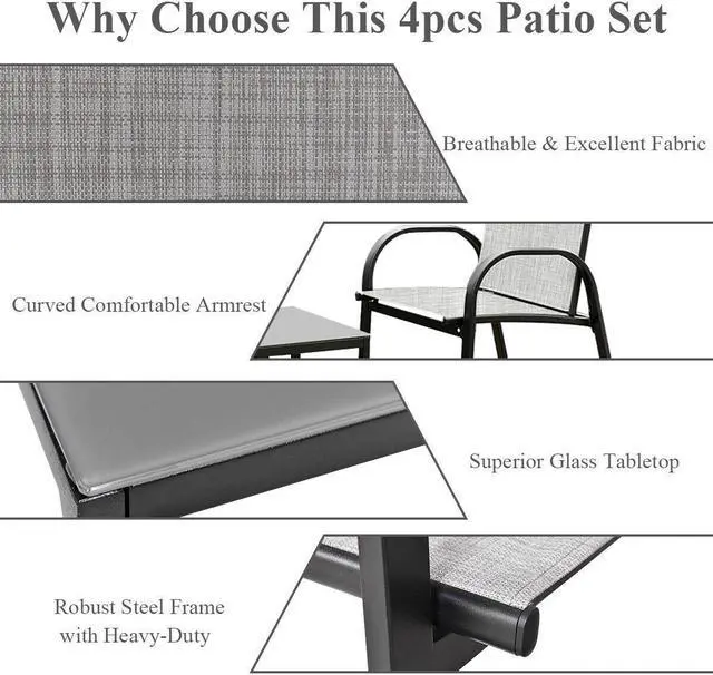 Alt view image 5 of 7 - SlickBlue 4 Pieces Patio Furniture Set with Glass Top Coffee Table