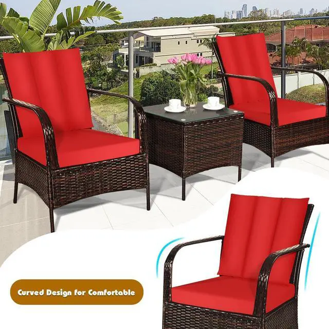 Alt view image 7 of 7 - SlickBlue 3 Pcs Patio Conversation Rattan Furniture Set with Glass Top Coffee Table and Cushion