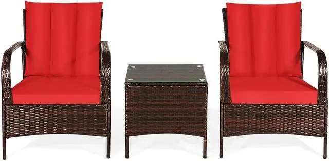 Alt view image 6 of 7 - SlickBlue 3 Pcs Patio Conversation Rattan Furniture Set with Glass Top Coffee Table and Cushion